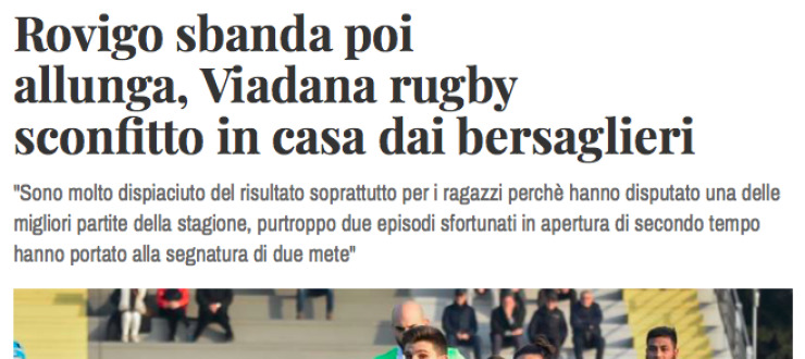 Rovigo sbanda poi  allunga, Viadana rugby  sconfitto in casa dai bersaglieri