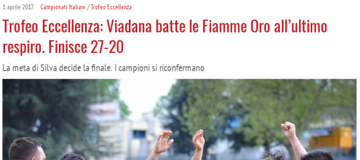 Trofeo Eccellenza: Viadana batte le Fiamme Oro all’ultimo respiro. Finisce 27-20