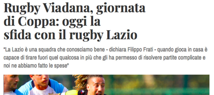 Rugby Viadana, giornata  di Coppa: oggi la  sfida con il rugby Lazio