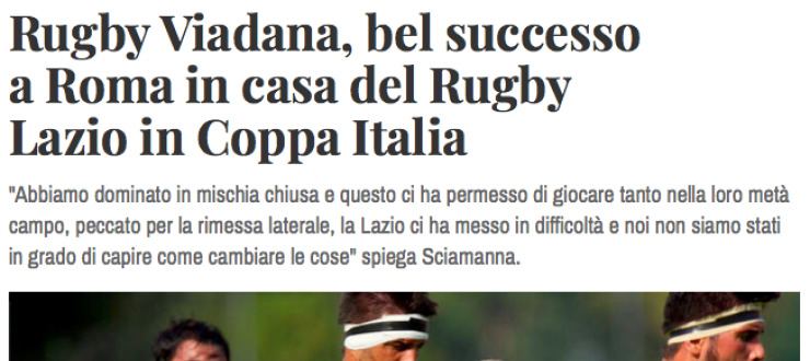 Rugby Viadana, bel successo  a Roma in casa del Rugby  Lazio in Coppa Italia