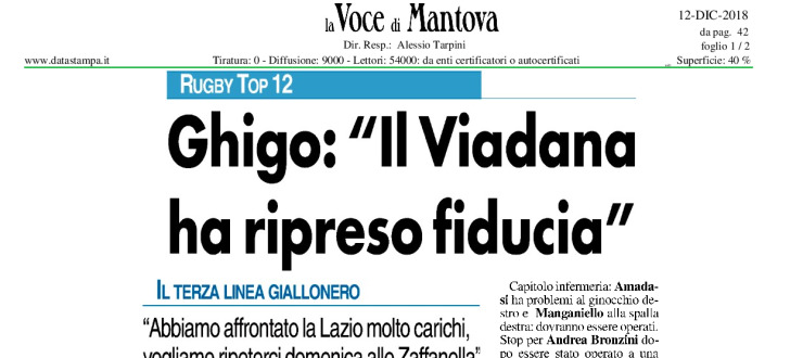 Ghigo: "Il Viadana ha ripreso fiducia"
