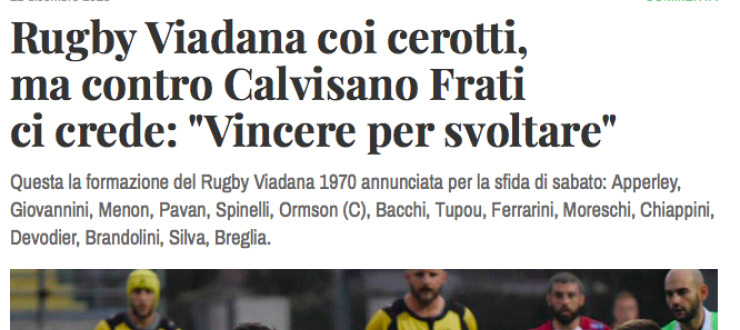 Rugby Viadana coi cerotti,  ma contro Calvisano Frati  ci crede: "Vincere per svoltare"