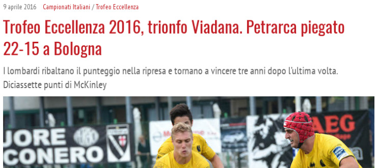 Trofeo Eccellenza 2016, trionfo Viadana. Petrarca piegato 22-15 a Bologna