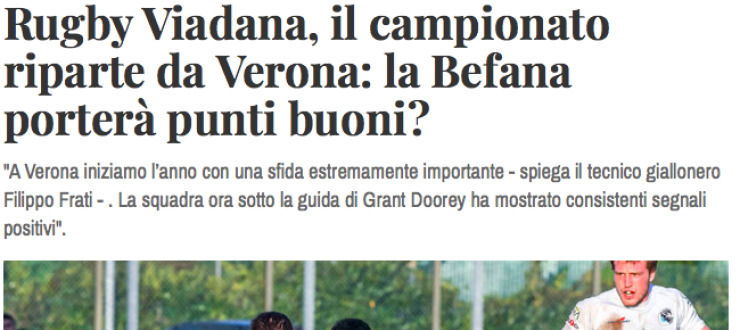 Rugby Viadana, il campionato  riparte da Verona: la Befana  porterà punti buoni?
