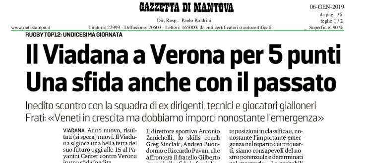 Il Viadana a Verona per 5 punti. Una sfida anche con il passato