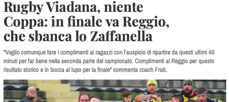 Rugby Viadana, niente  Coppa: in finale va Reggio,  che sbanca lo Zaffanella