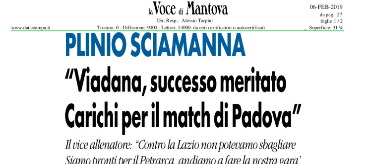 Plinio Sciamanna: "Viadana, successo meritato. Carichi per il match di Padova"
