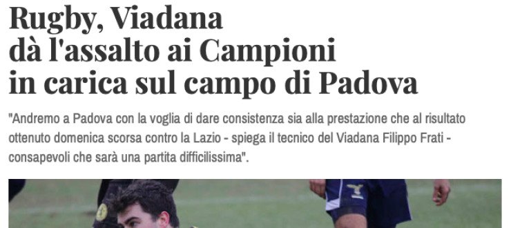 Rugby, Viadana  dà l'assalto ai Campioni  in carica sul campo di Padova