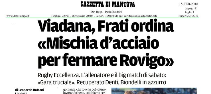 Viadana, Frati ordina: "Mischia d'acciaio per fermare Rovigo"