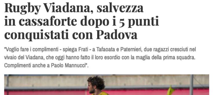 Rugby Viadana, salvezza  in cassaforte dopo i 5 punti  conquistati con Padova