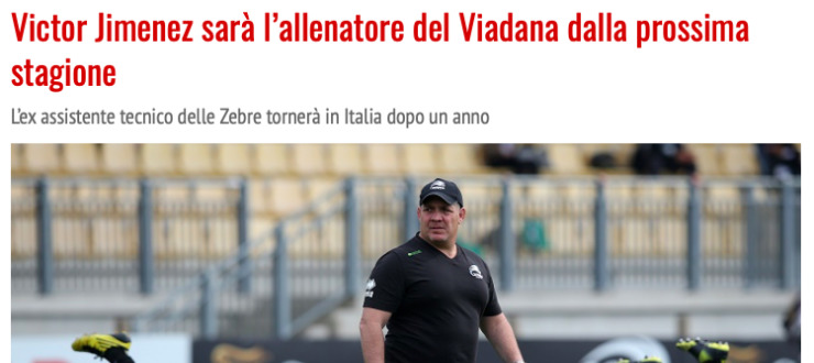Victor Jimenez sarà l’allenatore del Viadana dalla prossima stagione
