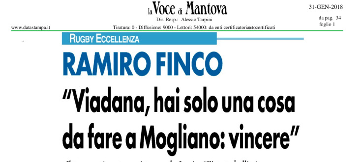 Ramiro Finco: "Viadana, hai solo una cosa da fare a Mogliano: vincere"