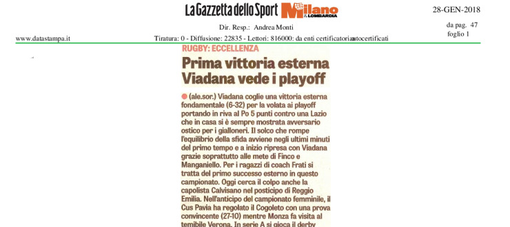 Prima vittoria esterna. Viadana vede i playoff