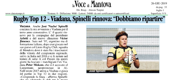 Rugby Top 12-Viadana, Spinelli rinnova: "Dobbiamo ripartire"