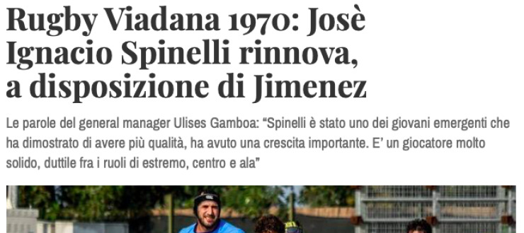 Rugby Viadana 1970: Josè  Ignacio Spinelli rinnova,  a disposizione di Jimenez