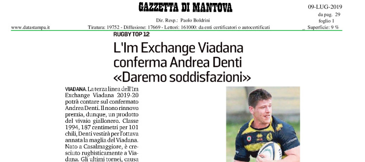 L'IM Exchange Viadana conferma Andrea Denti «Daremo soddisfazioni»
