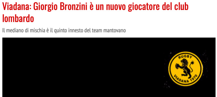 Viadana: Giorgio Bronzini è un nuovo giocatore del club lombardo