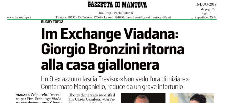 Im Exchange Viadana: Giorgio Bronzini ritorna alla casa giallonera
