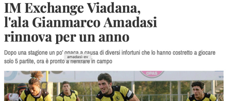 IM Exchange Viadana,  l'ala Gianmarco Amadasi  rinnova per un anno