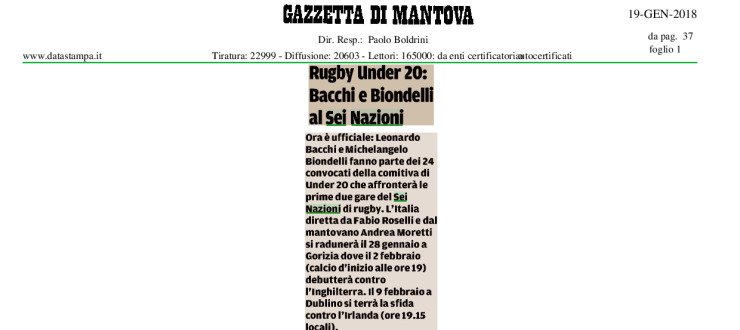 U20: Bacchi e Biondelli al Sei Nazioni