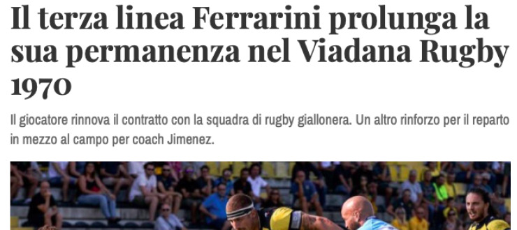 Il terza linea Ferrarini prolunga la  sua permanenza nel Viadana Rugby 1970