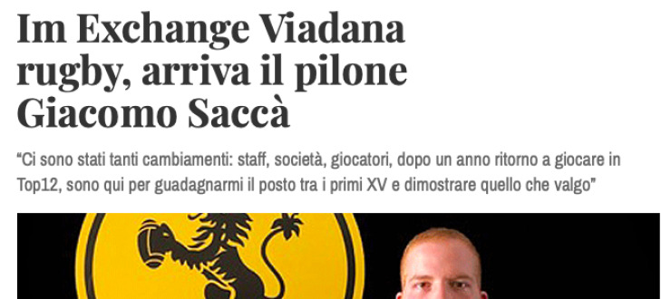 Im Exchange Viadana  rugby, arriva il pilone  Giacomo Saccà