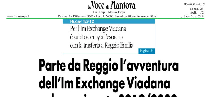 Parte da Reggio l'avventura dell'Im Exchange Viadana nel campionato 2019/2020