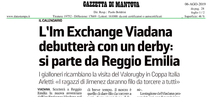 L'Im Exchange Viadana debutterà con un derby: si parte da Reggio Emilia