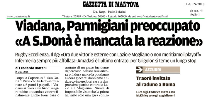 Viadana, Parmigiano preoccupato: "A S. Donà è mancata la reazione"