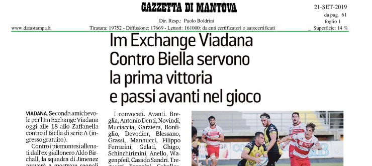 Im Exchange Viadana contro Biella servono la prima vittoria e passi avanti nel gioco