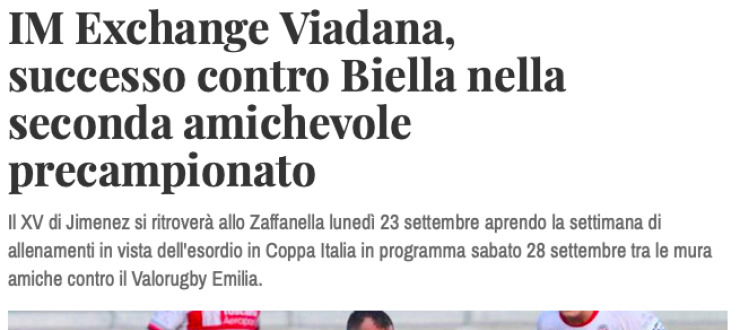 IM Exchange Viadana,  successo contro Biella nella  seconda amichevole precampionato