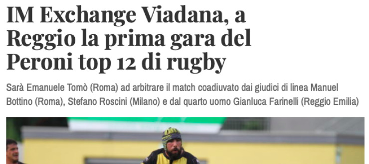 IM Exchange Viadana, a  Reggio la prima gara del  Peroni top 12 di rugby