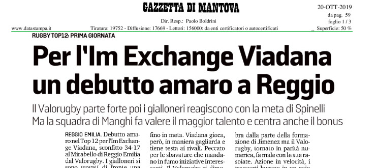 Per l'Im Exchange Viadana un debutto amaro a Reggio