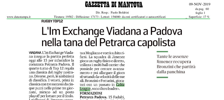 L'Im Exchange Viadana a Padova nella tana del Petrarca capolista
