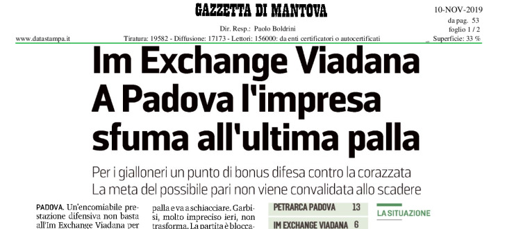 Im Exchange Viadana a Padova l'impresa sfuma all'ultima palla