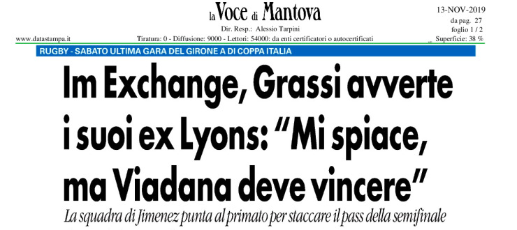 Im Exchange, Grassi avverte i suoi ex Lyons: "Mi spiace, ma Viadana deve vincere"
