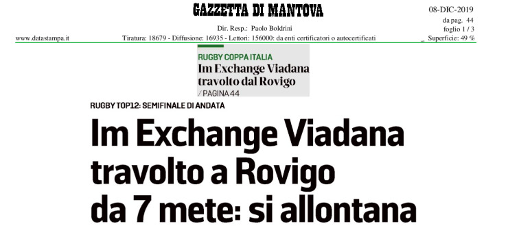 Im Exchange Viadana travolto a Rovigo da 7 mete: si allontana la Coppa Italia