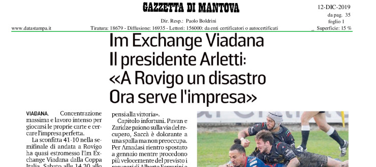 Im Exchange Viadana il presidente Arletti: «A Rovigo un disastro ora serve l'impresa»