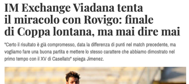 IM Exchange Viadana tenta  il miracolo con Rovigo: finale  di Coppa lontana, ma mai dire mai