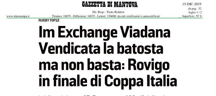 Im Exchange Viadana vendicata la batosta ma non basta: Rovigo in finale di Coppa Italia