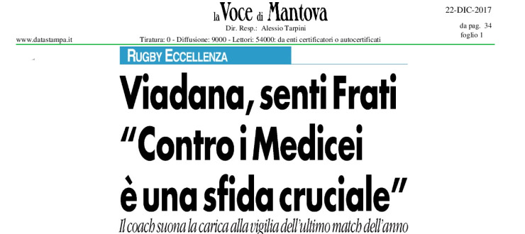 Viadana, senti Frati: "Contro I Medicei è una sfida cruciale"