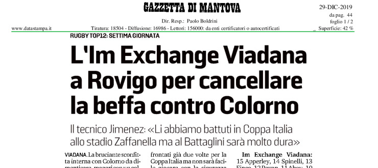 L'Im Exchange Viadana a Rovigo per cancellare la beffa contro Colorno