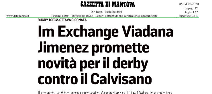Im Exchange Viadana Jimenez promette novità per il derby contro il Calvisano