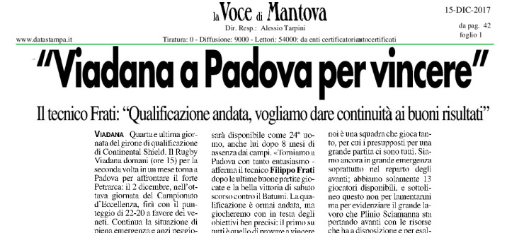 "Viadana a Padova per vincere"