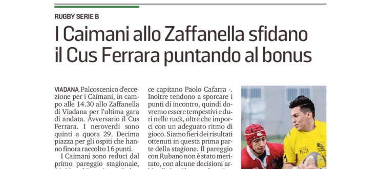 I Caimani allo Zaffanella sfidano il Cus Ferrara puntando al bonus