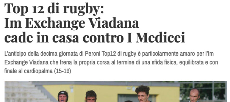 Top 12 di rugby:  Im Exchange Viadana  cade in casa contro I Medicei