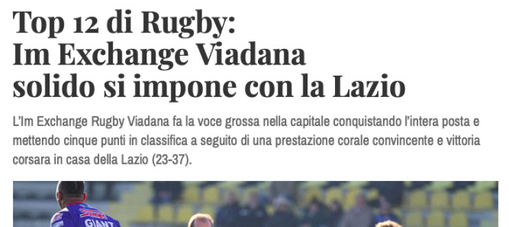 Top 12 di Rugby:  Im Exchange Viadana  solido si impone con la Lazio