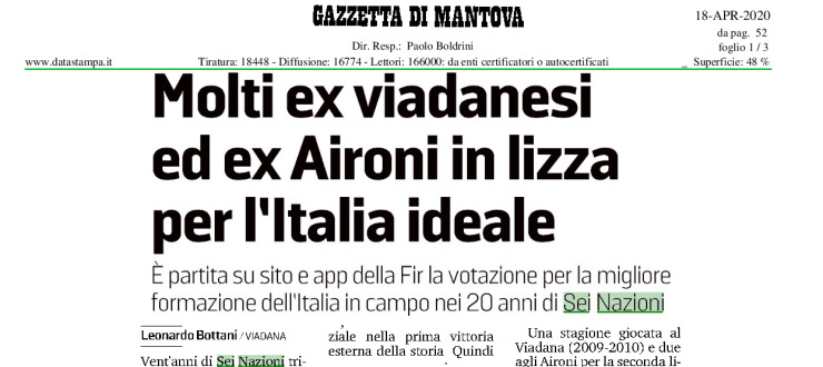 Molti ex viadanesi ed ex Aironi in lizza per l'Italia ideale