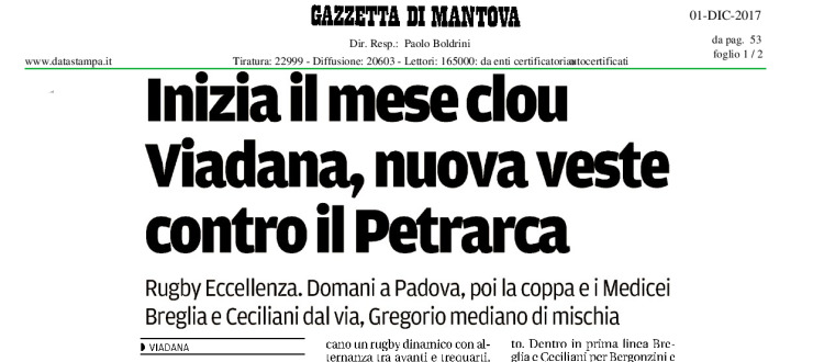 Inizia il mese clou. Viadana, nuova veste contro il Petrarca