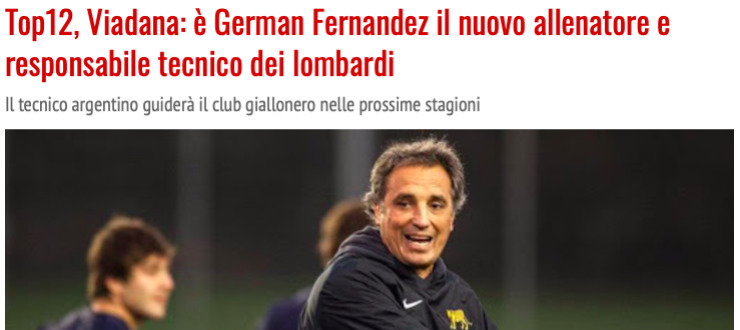 Top12, Viadana: è German Fernandez il nuovo allenatore e responsabile tecnico dei lombardi